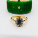18ct Yellow Gold, 0.5ct Sapphire & Diamond Floral Dress Ring Vintage c1970