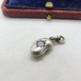 Victorian Sterling Silver Sardonyx Set Lucky Bean Charm Pendant c1880 Antique