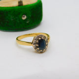 18ct Yellow Gold, 0.5ct Sapphire & Diamond Floral Dress Ring Vintage c1970