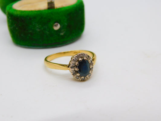 18ct Yellow Gold, 0.5ct Sapphire & Diamond Floral Dress Ring Vintage c1970