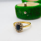 18ct Yellow Gold, 0.5ct Sapphire & Diamond Floral Dress Ring Vintage c1970