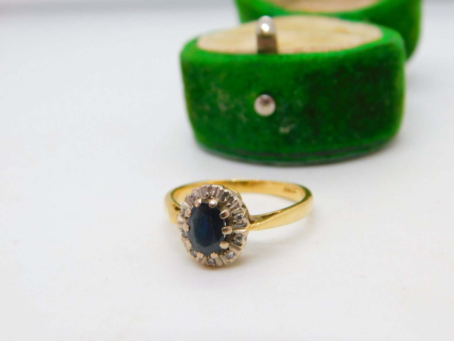 18ct Yellow Gold, 0.5ct Sapphire & Diamond Floral Dress Ring Vintage c1970