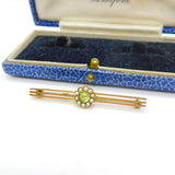 9ct Yellow Gold, Peridot & Seed Pearl Floral Sweetheart Brooch Antique c1910
