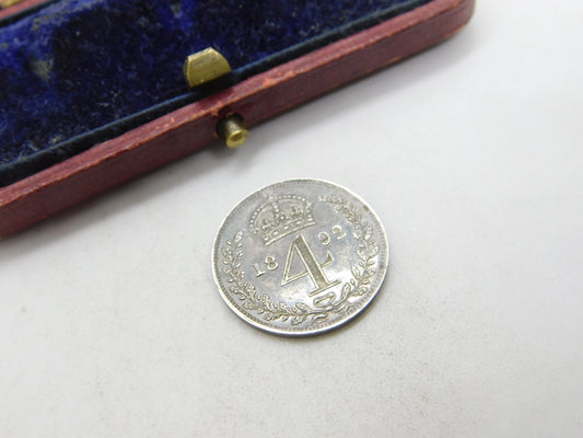 Queen Victorian Silver Maundy Fourpence Coin 1892 Very Fine Condition Antique