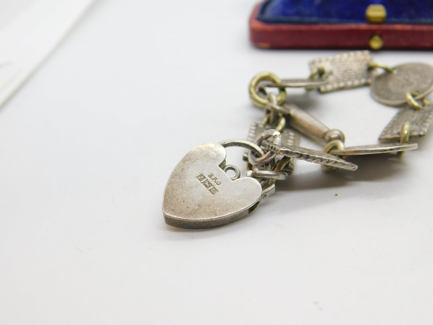 Victorian Chinese Sterling Silver Coin & Token Charm Bracelet Antique c1880