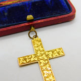 Edwardian Large 9ct Yellow Gold Ivy Leaf Pattern Cross Pendant 1910 Birmingham