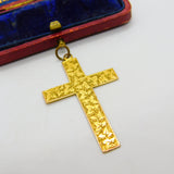 Edwardian Large 9ct Yellow Gold Ivy Leaf Pattern Cross Pendant 1910 Birmingham