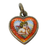 19th Century Austro-Hungarian Sterling Silver & Enamel Cherub Heart Charm c1880