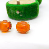 Pair of 9ct Yellow Gold & Cabochon Baltic Amber Stud Earrings Vintage c1970