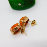 Pair of 9ct Yellow Gold & Cabochon Baltic Amber Stud Earrings Vintage c1970