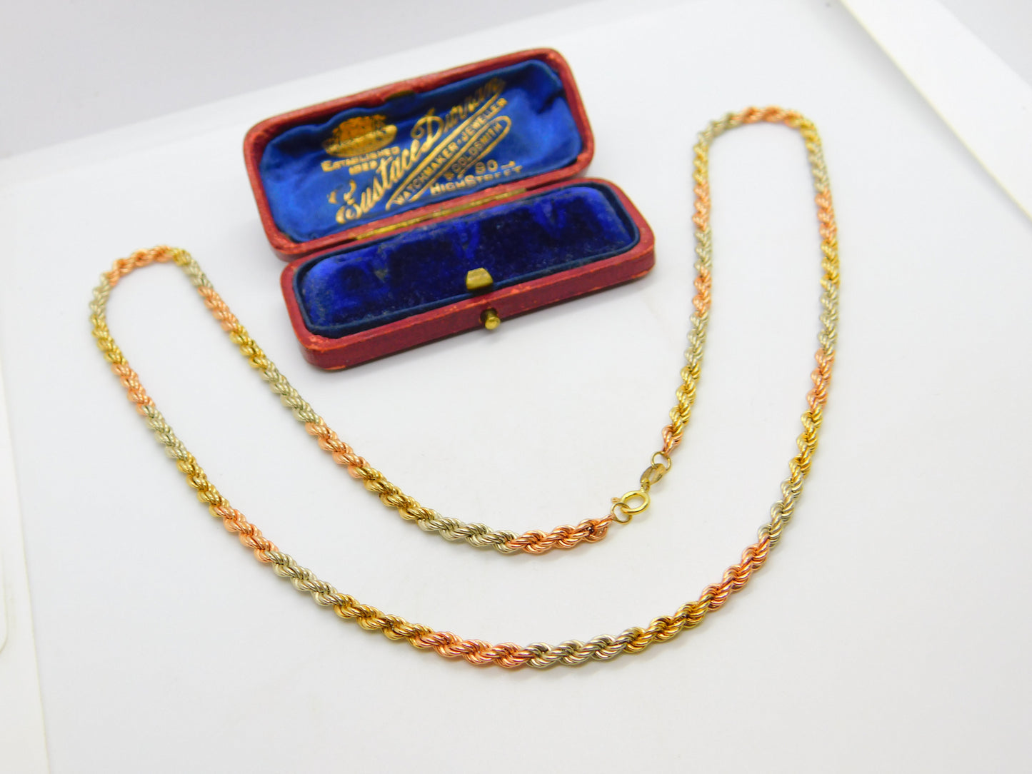 9ct Tri-Colour Gold Yellow, Rose, White Rope Chain Necklace 1995 London 22"