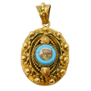 Victorian Pinchbeck Micro-Mosaic Mourning Locket Pendant Antique c1840