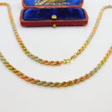 9ct Tri-Colour Gold Yellow, Rose, White Rope Chain Necklace 1995 London 22"
