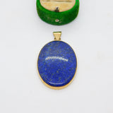 Large 9ct Yellow Gold Mounted Lapis Lazuli Drop Pendant Vintage 1976 London