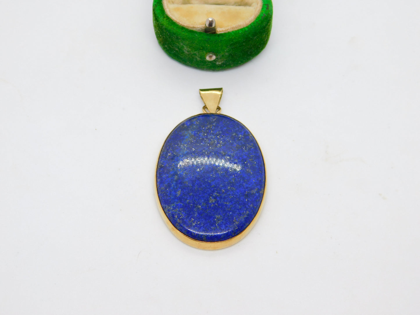 Large 9ct Yellow Gold Mounted Lapis Lazuli Drop Pendant Vintage 1976 London