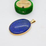 Large 9ct Yellow Gold Mounted Lapis Lazuli Drop Pendant Vintage 1976 London
