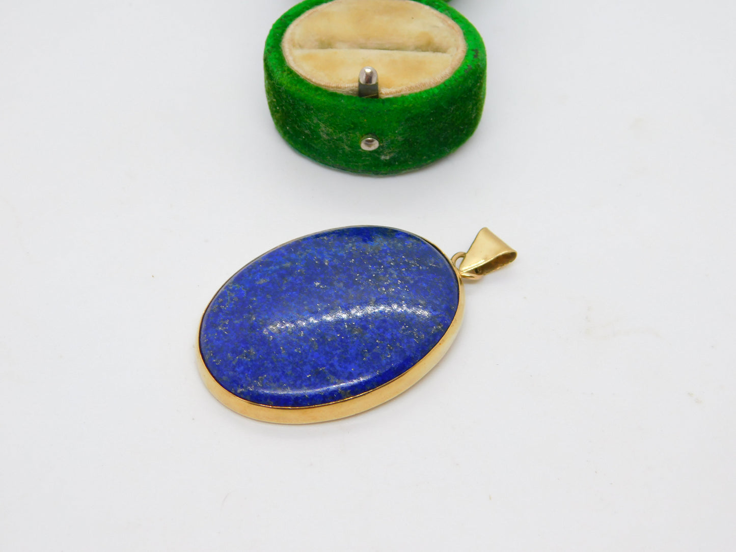 Large 9ct Yellow Gold Mounted Lapis Lazuli Drop Pendant Vintage 1976 London