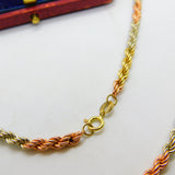 9ct Tri-Colour Gold Yellow, Rose, White Rope Chain Necklace 1995 London 22"
