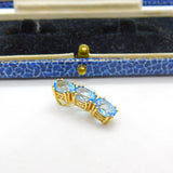 9ct Yellow Gold & Three Stone Blue Topaz Drop Pendant Vintage 2007 Birmingham