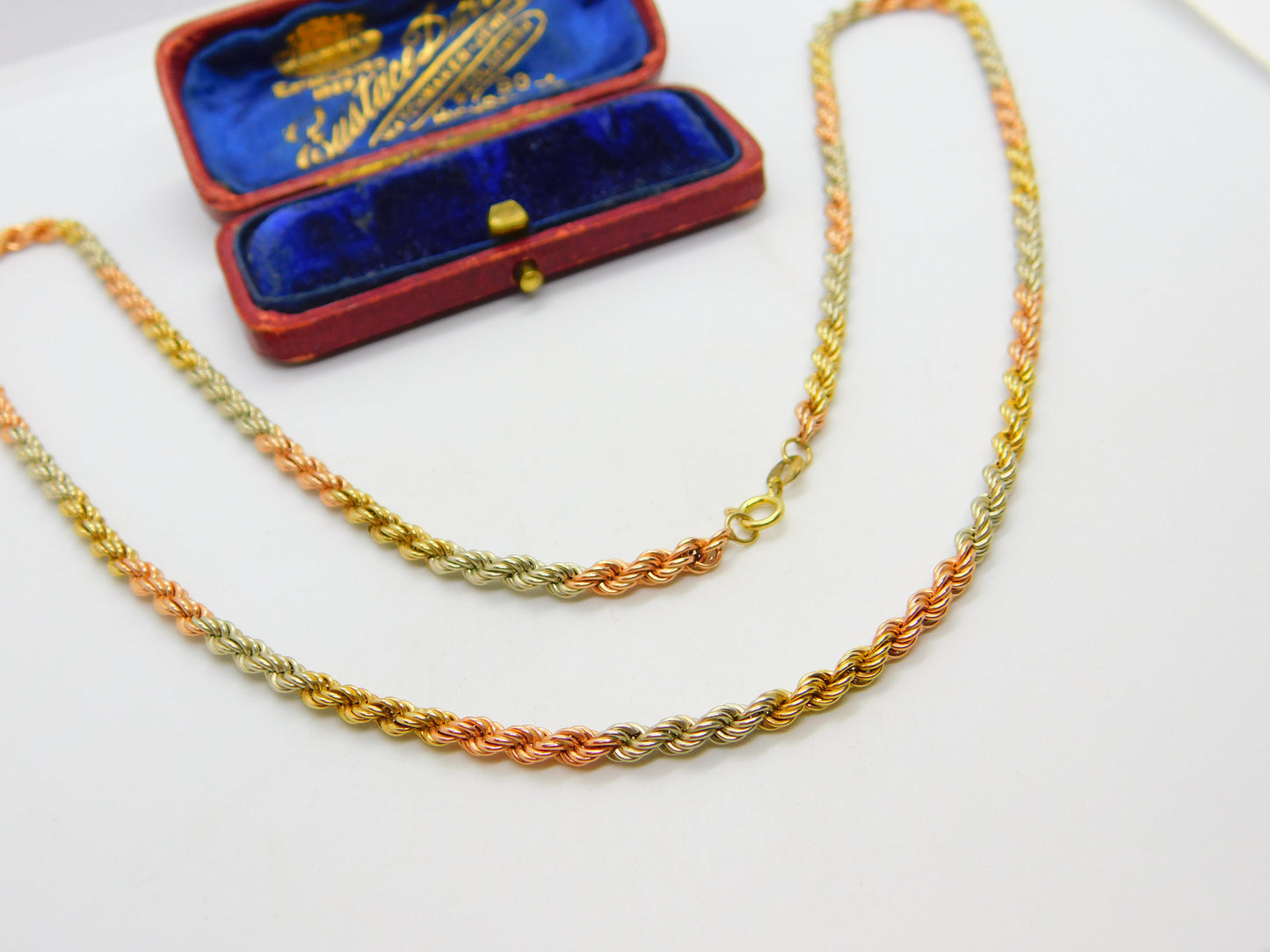 9ct Tri-Colour Gold Yellow, Rose, White Rope Chain Necklace 1995 London 22"