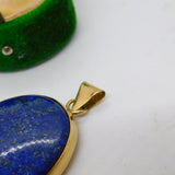 Large 9ct Yellow Gold Mounted Lapis Lazuli Drop Pendant Vintage 1976 London