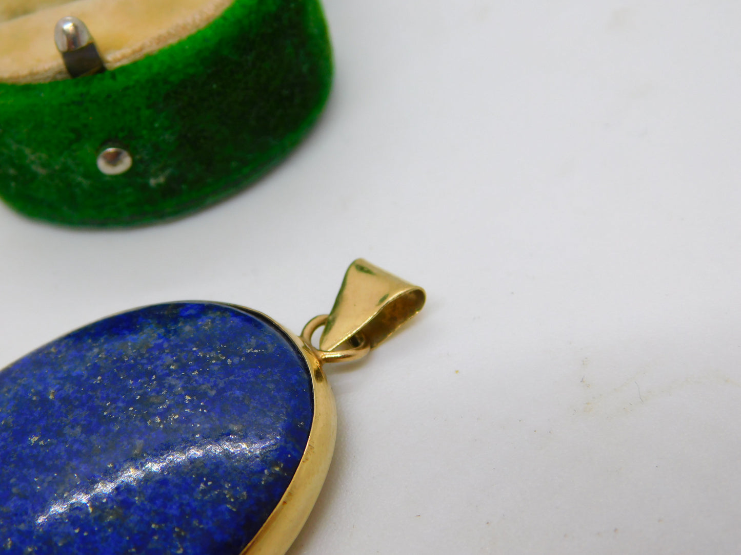Large 9ct Yellow Gold Mounted Lapis Lazuli Drop Pendant Vintage 1976 London