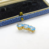 9ct Yellow Gold & Three Stone Blue Topaz Drop Pendant Vintage 2007 Birmingham