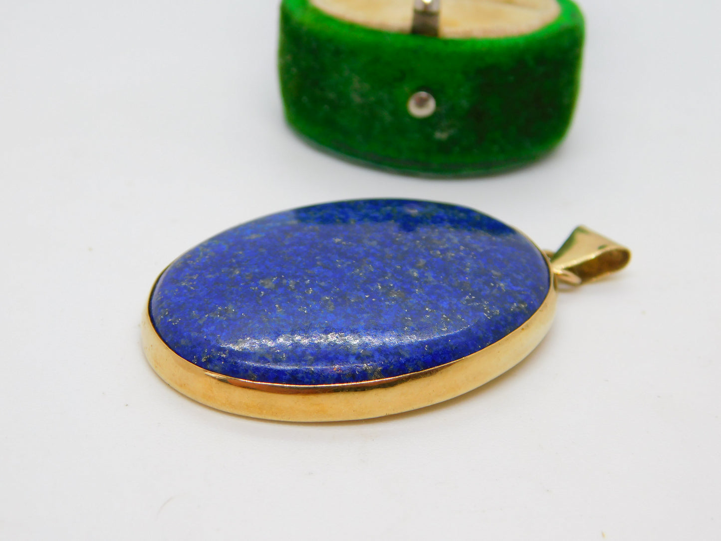 Large 9ct Yellow Gold Mounted Lapis Lazuli Drop Pendant Vintage 1976 London