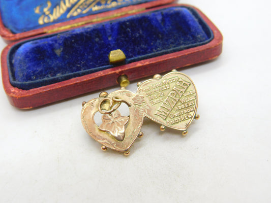 Edwardian 9ct Yellow Gold Mizpah Sweetheart Brooch c1910 Chester Antique