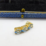 9ct Yellow Gold & Three Stone Blue Topaz Drop Pendant Vintage 2007 Birmingham