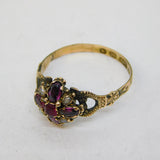 Victorian Sterling Silver, Almandine Garnet, Seed Pearl Floral Ring Antique 1864 Birmingham