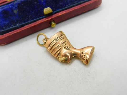 Egyptian 18ct Rose Gold Nefertiti Pharoah Pendant Charm Antique c1940