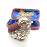 Edwardian Sterling Silver Red Pin Cushion in Chick or Bird Form c1910 Antique