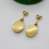 9ct Yellow Gold & Cabochon Haematite Drop Stud Earrings Vintage 1989 London
