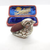 Edwardian Sterling Silver Red Pin Cushion in Chick or Bird Form c1910 Antique