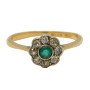 Victorian 18ct Gold, Emerald & Diamond Floral Cluster Ring Antique c1890