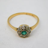 Victorian 18ct Gold, Emerald & Diamond Floral Cluster Ring Antique c1890