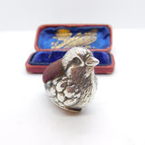 Edwardian Sterling Silver Red Pin Cushion in Chick or Bird Form c1910 Antique