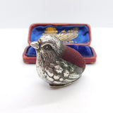Edwardian Sterling Silver Red Pin Cushion in Chick or Bird Form c1910 Antique