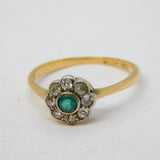 Victorian 18ct Gold, Emerald & Diamond Floral Cluster Ring Antique c1890