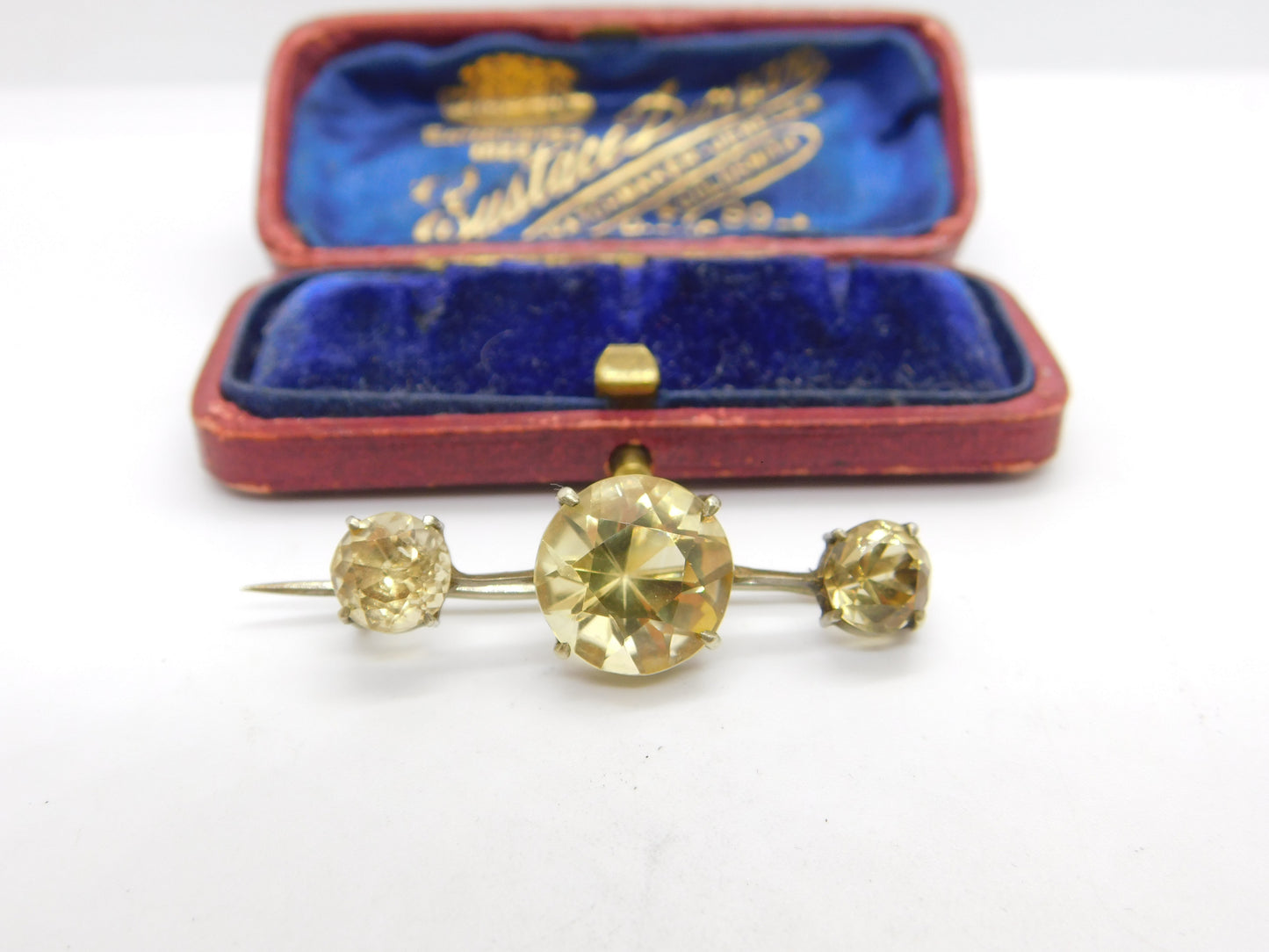 Victorian Sterling Silver Gilt & Faceted Citrine Bar Brooch Antique c1890