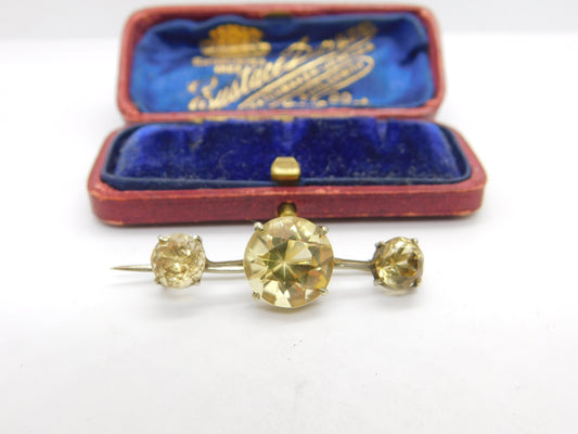 Victorian Sterling Silver Gilt & Faceted Citrine Bar Brooch Antique c1890