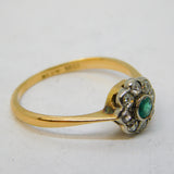 Victorian 18ct Gold, Emerald & Diamond Floral Cluster Ring Antique c1890