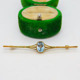 Victorian 15ct Yellow Gold & 1ct Aquamarine Bar Brooch Antique c1890