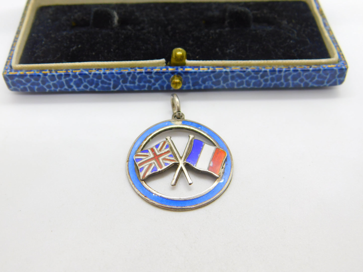 Sterling Silver WWI UK & France Colourful Enamel Pendant or Fob Antique c1918