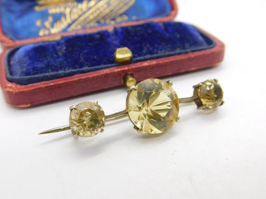 Victorian Sterling Silver Gilt & Faceted Citrine Bar Brooch Antique c1890