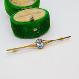Victorian 15ct Yellow Gold & 1ct Aquamarine Bar Brooch Antique c1890