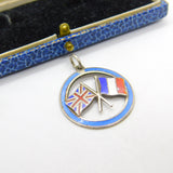 Sterling Silver WWI UK & France Colourful Enamel Pendant or Fob Antique c1918