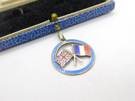 Sterling Silver WWI UK & France Colourful Enamel Pendant or Fob Antique c1918