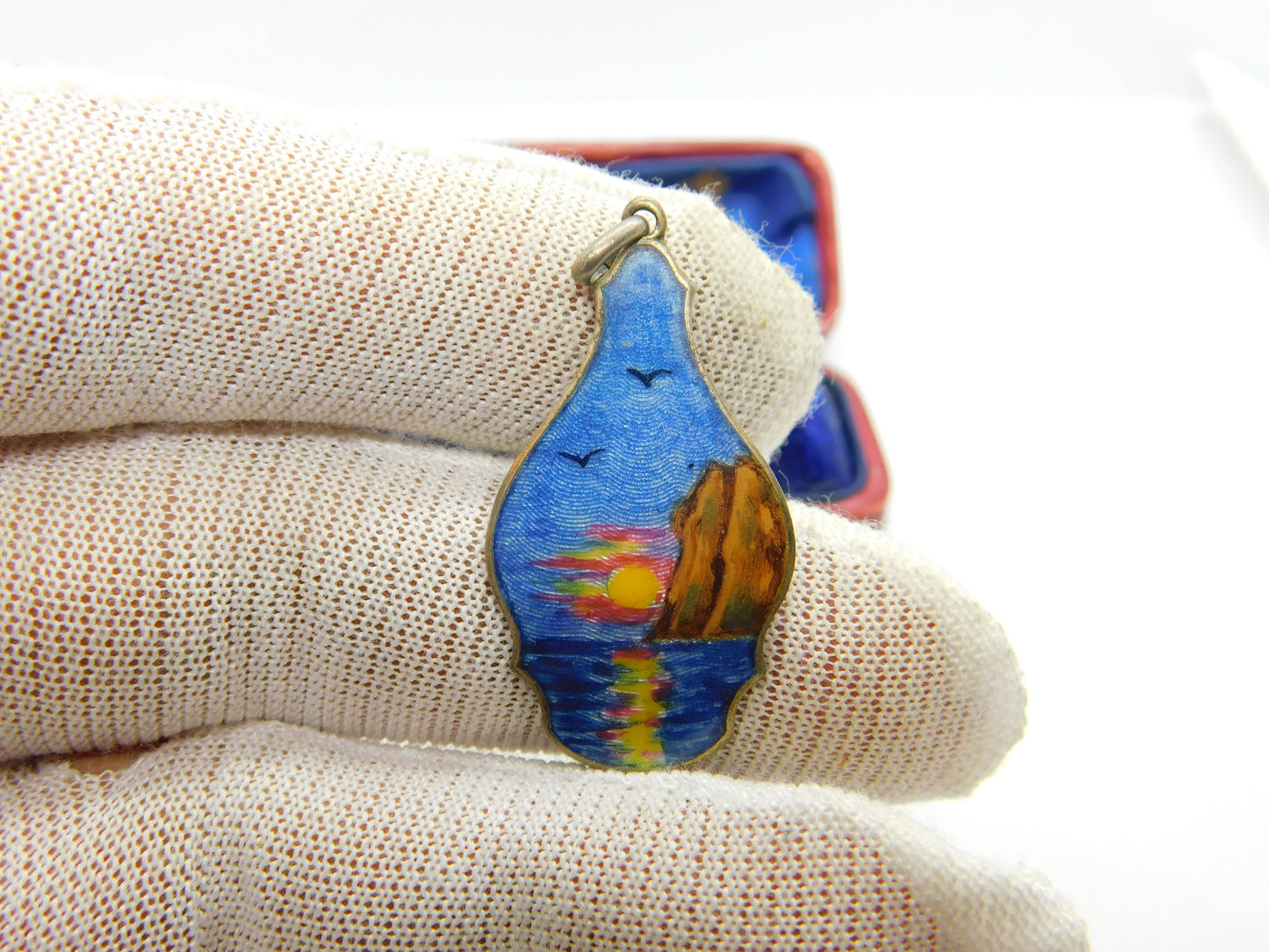 Kit Heath Sterling Silver Colourful Enamel Sunset Coastal Pendant Vintage c1990